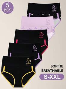 MEIYATING 5pcs/Pack Women Mid-Waist Fashionable Contrast Color Triangle Panties, Comfortable Fit - Multicolor - View 5