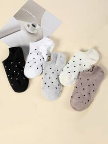 5 Pairs Women's Cute Polka Dot Candy Color Ankle Socks, Suitable For Spring, Summer, Fall Seasons And Daily Wear - Multicolor - View 3