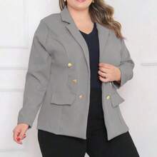 Women's Elegant Tailored Blazer Plus Size Autumn - Grey - View 3