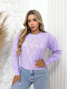 Women's Cold Weather Blouse Long Sleeve Cashmere Wool Sweater With Comfortable Braid Details