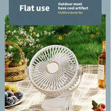 800mAh 大电池容量，超长续航，USB 充电桌面迷你夹式风扇，带灯，适合家庭和办公室使用 - 白色 - 查看 1