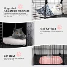 BreeRainz Jaulas para gatos de interior, recinto de 3 niveles para armar uno mismo con hamaca grande, caseta de alambre de metal para mascotas, caja de arena, cama, rascadores, cuenco y escaleras para 1 o 2 gatos. - Negro - Ver 5