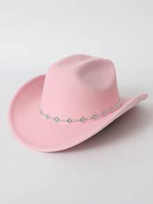 1pc Women Solid Color Rhombus Sequin Decorated Western Cowgirl Hat, Elegant Casual Mini Hat For Outing, Party, Festivals - Suitable For Daily Use, Mother's Day Gift - Brown - View 1