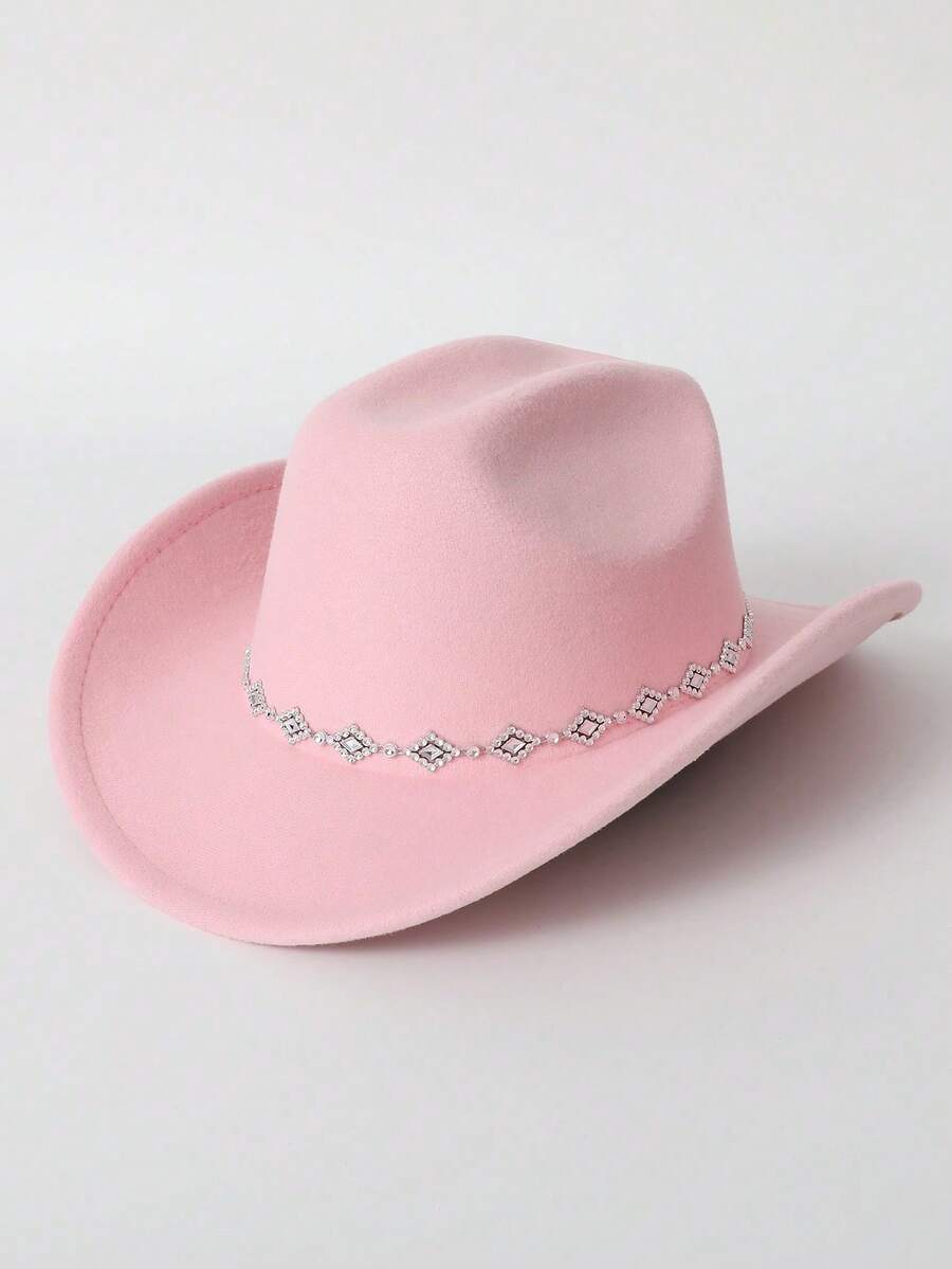 1pc Women Solid Color Rhombus Sequin Decorated Western Cowgirl Hat, Elegant Casual Mini Hat For Outing, Party, Festivals - Suitable For Daily Use, Mother's Day Gift - Brown - View 1