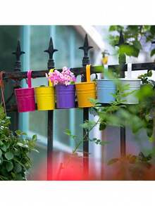 1/5/10pcs Metal Bucket Flower Pots - Pastoral Balcony Wall Hanging Planters With Handles, Garden Decoration Supplies, Ideal For Indoor And Outdoor Use. - Multicolor - View 6
