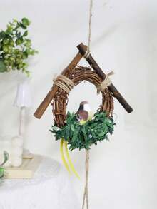 1 chiếc chuông gió trang trí hình chim, đồ trang trí treo tường bằng mây hiện đại dùng để trang trí nhà cửa, trang trí nhà cửa, trang trí phòng, trang trí tường - màu nâu - Xem 3
