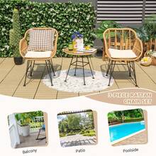 3PCS Patio Bistro Set Outdoor Rattan Armchairs With Table And Replacement Cushions Set-White - White - View 3