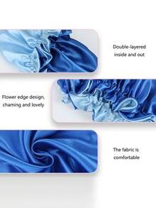 1 PC Reversible Imitated Silk Nightcap, Double Sided Satin Shower Cap Bonnet - Blue - View 6