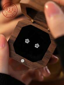 1 Pair S925 Sterling Silver Minimalist Delicate Petite Chic Rose Flower Stud Earrings For Girl - one-size - View 1