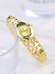 jw 1 Pieza Reloj de mujer Premium de color rosa, dulce y delicado, con caja de aleación redonda, esfera de moda con escala de cristales, reloj de cuarzo elegante, fácil de llevar, adecuado para decoración diaria, regalo de vuelta al colegio para estudiantes