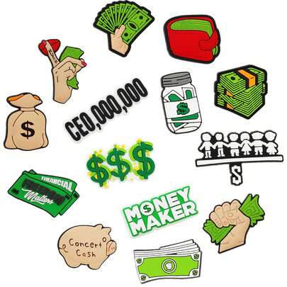 14pcs/Set Dollar Series Shoe Charms, Suitable For Sandals, DIY Shoe Decoration, High-Quality Accessory, Shoe Clips, Great Gift For Teenagers, Men, Women And Adults