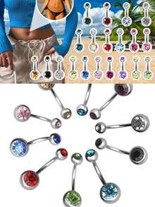 Set de 30 piezas de joyería para piercings de ombligo de acero inoxidable y titanio, kit de piercing para mujeres - Multicolor - Ver 2