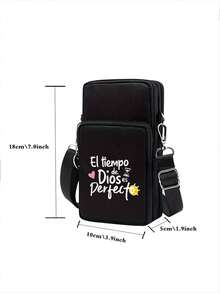 Printed With"Tiempo"Pattern Crossbody Bag,Sports Running Armband Bag, Multi Layer Mobile Phone Bag, Outdoor Cycling Wrist Bag With Earphone Hole,Women's Phone Bag, Mini Crossbody Bag, Vertical Coin Purse For Women,Sports Arm & Running Wrist Bag, Mini Casual Crossbody Phone Bag With Earphone Hole,Fashion White-Collar Workers College,Work, Business, Commute,Office,For Lover,For Birthday Gift - Black - View 8