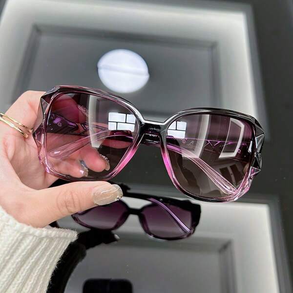 1 pieza Gafas de moda cuadradas vintage, clásicas y elegantes con montura poligonal grande para mujer y hombre, ideal para verano, playa, vacaciones, exterior y viajes