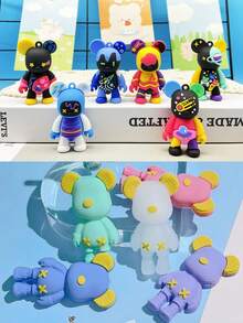 Colorful Cartoon Graffiti Teddy Bear PVC Soft Phone Skin Sticker, Cute Candy Color Keychain Pendant - Multicolor - View 16