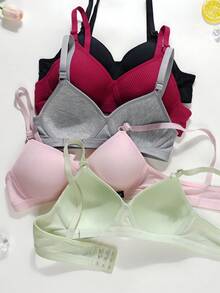 7pcs/Set Teen GirlRibbed Triangle Cup Bras, Comfortable & Breathable, Suitable For 13-16 Years Old - Multicolor - View 4