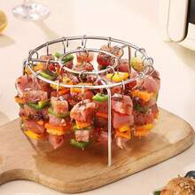 1pc Grill Rack, Stainless Steel Household Barbecue Skewer Holder, Multi-Function Double-Layer Air Fryer Rack - Multicolor - View 3