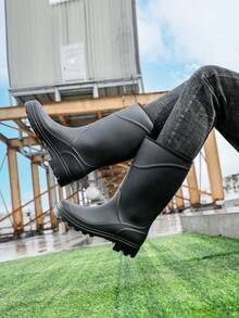 1 Pair Men's Mid-Calf Waterproof PVC Rain Boots, Durable For Beach, Water Activities, Rainy Days