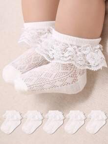 Baby's 5 Packs Lace Trimmed Mesh Socks For Daily Wear,Flower Girl Basket Wedding - White - View 2