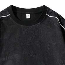 Camiseta de cuello redondo holgada con estampado de moda para hombre - Negro - Ver 4