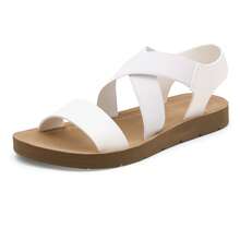 Women's Open Toe Elastic Ankle Strap Flat Summer Sandals - White - View 5