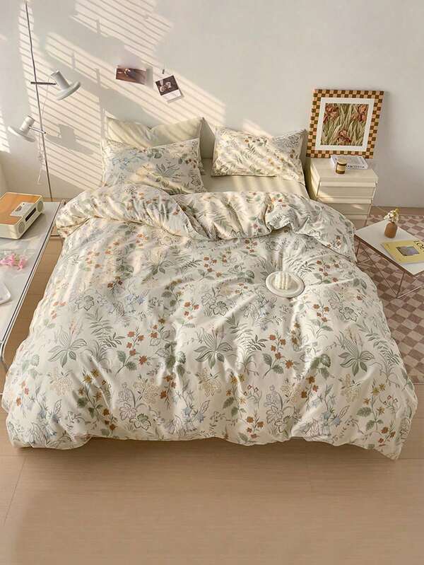 3 件套花卉图案羽绒被套套装（1 个羽绒被套和 2 个枕套）柔软亲肤羽绒被套床上用品套装，适合家庭使用，四季床单套装