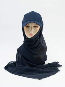 1pc Women's Spring/Summer/Autumn Chiffon Patchwork Baseball Cap Integrated Turban Hijab Scarf Hat, Sun Protection Hair Sleep Cap - Multicolor - View 22