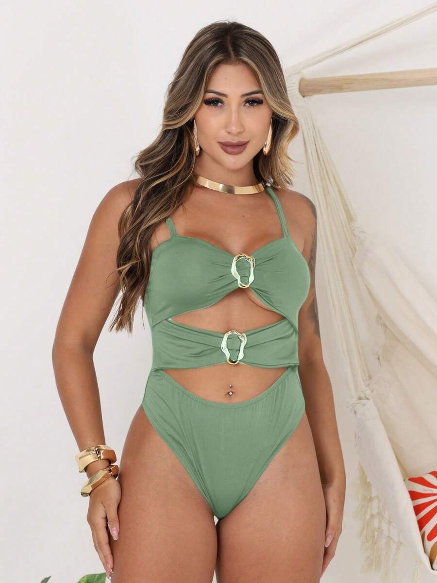 Women's Bodysuit With Buckle - Pistachio Green - View 1