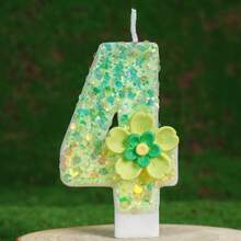 绿色花卉星光闪亮数字蜡烛，生日派对房间装饰，生日礼物，周年庆典手工制作，婚礼 - 綠色 - 查看 8