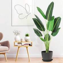 Fulvari Aritificial Bird Of Paradise Plant 4 FT Fake Tropical Palm Tree With 8 Trunks Artificial Banana Leaf For Indoor Outdoor Modern Decoration Faux Plants 60"H 48"H - 綠色 - 查看 5