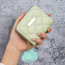 Short Wallet, Minimalist Fashion Coin Purse, Quilted Student Card Holder, Plush Ball Bag - Multicolor - View 9