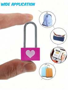 1pc Romantic Heart-Shaped Metal Luggage Lock With Long Handle, Colorful Plastic Shell Zinc Alloy Small Lock, Durable Couple Design, Suitable For Student Luggage Bags, Anti-Theft Security Luggage Lock - Pink - View 7