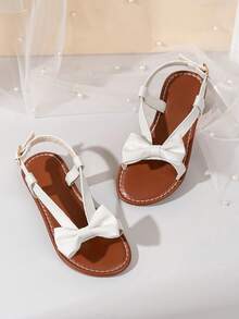 一双白色女童凉鞋新款蝴蝶结公主鞋松紧带设计软底休闲女童沙滩鞋夏季。 - 米色 - 查看 3