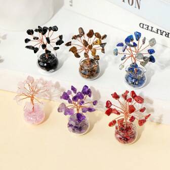 1pc Creative Hand-Woven Mini Crystal Tree Decor, Ornament For Home, Car, Dining Table, Gifts For Friends And Family
