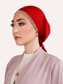 1pc Women's Solid Color Rhinestone Headband, Headscarf With Criss-Cross Front, Soft Modal Lining, Easy To Wear Hair Sleep Cap - Solid Color - View 14