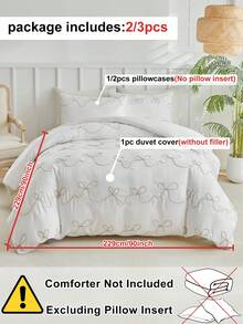 2/3 件卡其色蝴蝶结纹理图案涤纶羽绒被套，波西米亚风现代床上用品套装，特大号，适合所有季节（1 件羽绒被套 + 1/2 件枕套） - 卡其色 - 查看 4