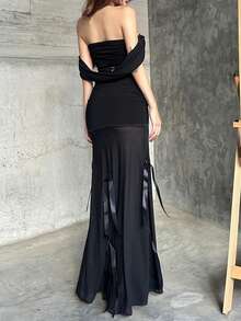 Gothic Style Hooded Fitted Mesh Patchwork Sheer Bodycon Dress - Black - View 2