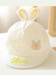 Customized Embroidered Name 0-6 Months Newborn Bucket Hat, Cute Rabbit Solid Color Spring Autumn Sun Hat, Versatile Cartoon Infant UV Protection Baby Cap, Can Customize Favorite Letters As Baby Shower/Birthday Gift