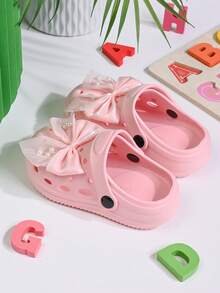 Girls Kids Lightweight Hollow Bow Decorated Comfortable Slip-On Sandals, Breathable Outdoor Beach Holiday Summer Slippers - Pink - View 5
