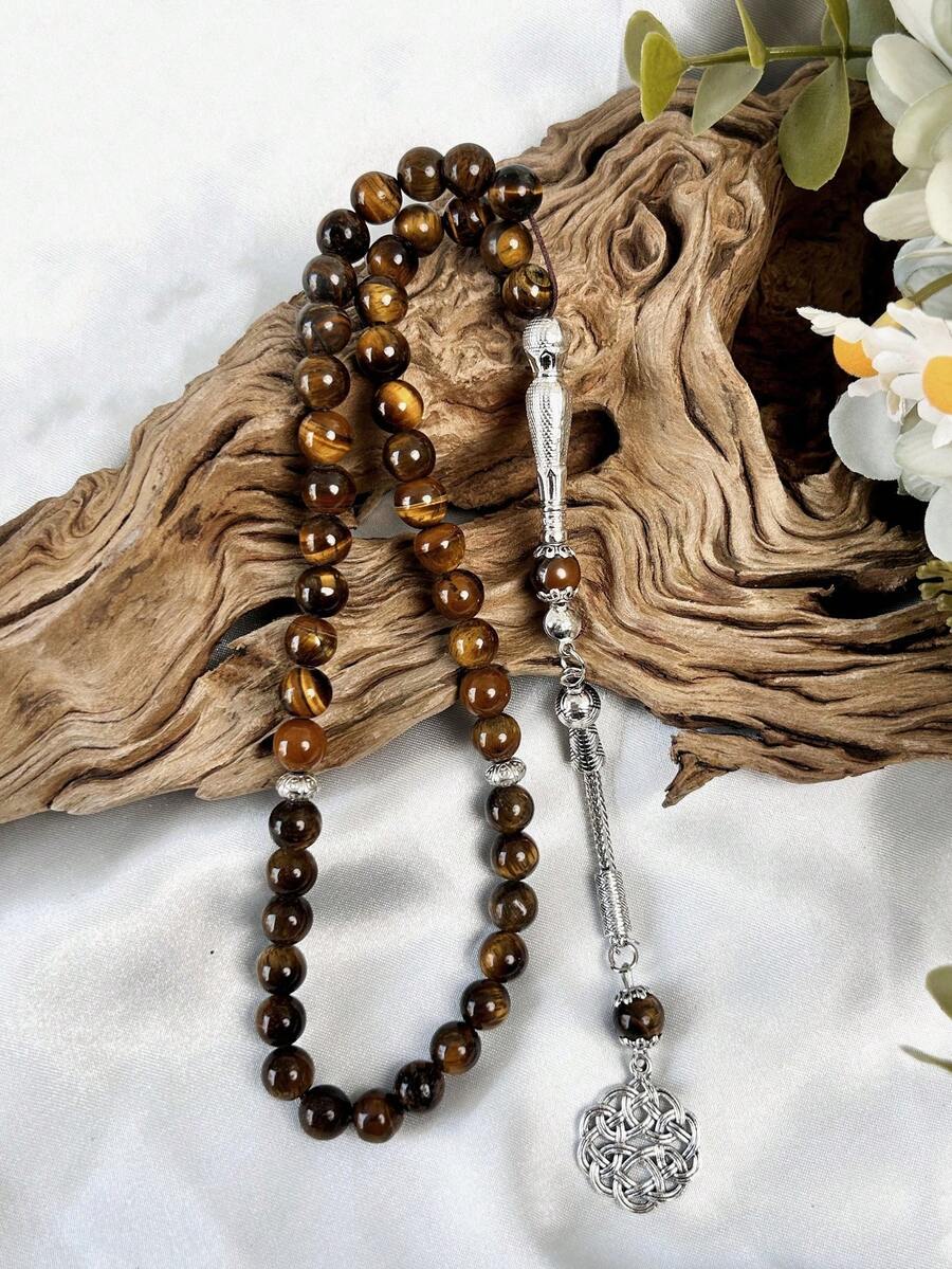 1pc Classic Simple Jade Stone Beads Bracelet Tasbih, Suitable For Men Everyday Wear