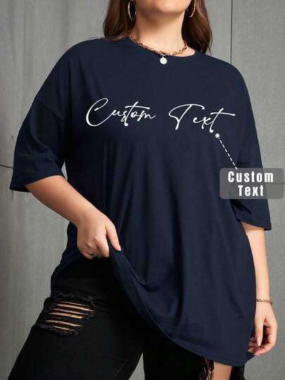 Camiseta holgada personalizada para mujer, sube tu propia foto/familia/mejor amigo/pareja/mascota, ingresa tu propio texto/fecha de aniversario/mensaje, talla grande, cuello redondo, camiseta gráfica casual, top azul marino, regalo de aniversario, regalo del día de San Valentín, regalo de cumpleaños, regalo para el mejor amigo, regalo festivo