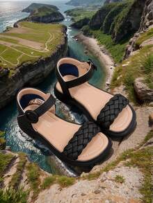 女童凉鞋夏季2025新款儿童编织鞋软底幼儿沙滩鞋中大童鞋 - 黑色 - 查看 2