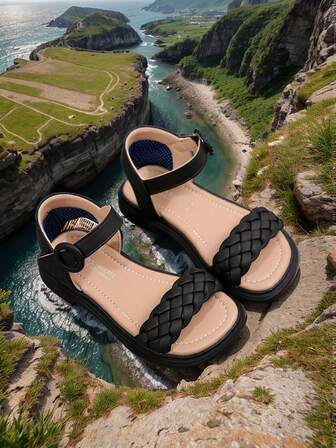 Sandalias para niñas verano 2025 Nuevos zapatos tejidos para niños Suela blanda Zapatos de playa para niños pequeños Zapatos para niños mayores