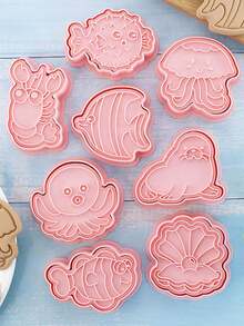 8 件套各种动物形状饼干模具、压模 3D 饼干模具、软糖烘焙模具、面包塑形模具，1 盒 8 件套饼干切割工具 - 彩色 - 查看 3