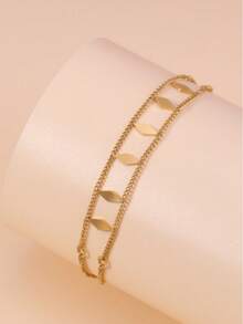 1件套不锈钢时尚高端双层菱形吊坠项链手链套装，女士 - 金黃色 - 查看 7