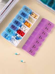 1pc 14 Slots/2 Rows Weekly Pill Organizer Box, 7 Day Portable Travel Medicine Sorter Case, Large Capacity Medication Splitter Container, Waterproof Pill Box For Elderly - Multicolor - View 11