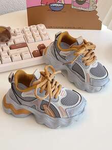 1 Pair Of 2025 Fashionable New Children's Sports Shoes, Suitable For All Seasons, Casual Shoes For Boys And Girls, Running Shoes Suitable For Daily Travel And Campus Activities, Baby Walking Shoes, Lightweight, Wear-Resistant, Anti Slip - Yellow - View 4