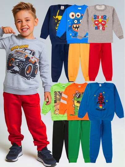 Kit 6 Peças Moletom Infantil Menino 1 ao 14 Inverno 3 Blusas + 3 Calças - Envio Imediato