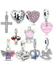 1 件银色闪光塔粉色爱心钻石浪漫求婚高玻璃春季旅行蝴蝶熊粉红钻石吊坠饰品原创手链项链手链珠子 DIY 珠宝制作礼物适合女性女孩