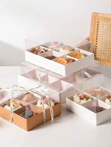 2个/4个装透明盖方形/六边形/井字形甜点盒，适用于迷你纸杯蛋糕、巧克力、生日派对、婚礼、节日甜点、饼干、糖果包装